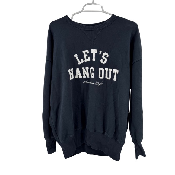 American Eagle Outfitters Navy Sweatshirt White Embroidered graphic xs oversized - Picture 1 of 12